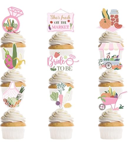 Farmers Market Brautparty-Dekoration – 36 Cupcake-Topper, „She’s Fresh Off The Market“, Doppelseitig
