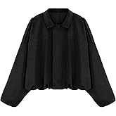 LEACOOLKEY Women's Faux Suede Bomber Jacket Casual Pilot Coat Oversized Spring Fall Batwing Long Sleeve Streetwear Outwear Size M