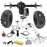 48V 1000W Brushless Differential Motor Gearbox Axle Kit for Go Kart ATV | Complete Rear Drive Kit with 30in Axle 145/70-6 Tires Controller Brakes And Switches for Golf Carts Trikes Quads And Buggies