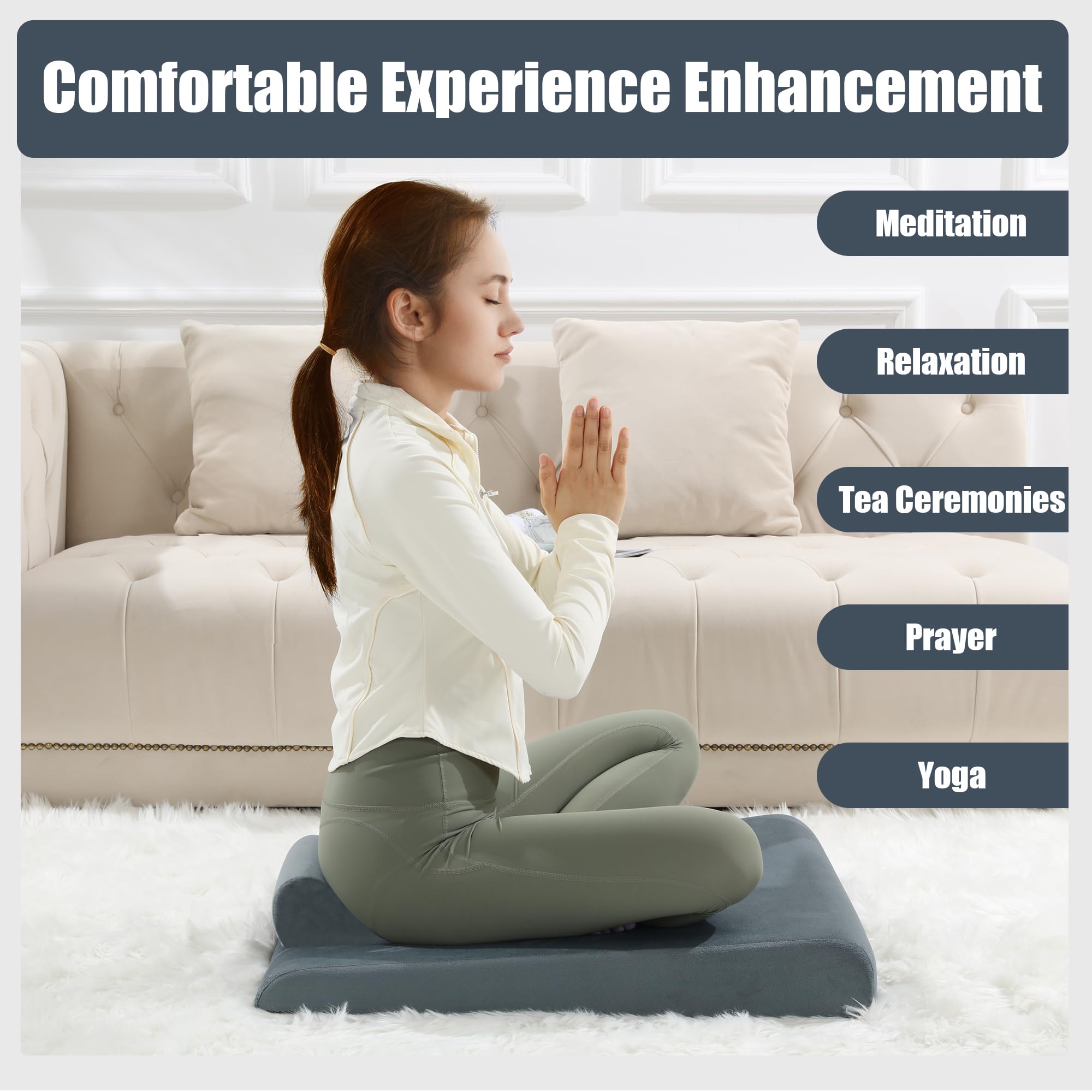 BALAPET Meditation Cushion Foam Meditation Pillows for Sit on Floor, Large Yoga Pillow,Ergonomic Meditation Cushion with Adjustable Cushions for Hip and Knee Support for Comfortable Kneel or Sit - Image 6