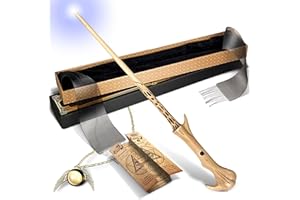 Natem Light Up Wizard Wand, Rechargeable Lighting Witch Wands, Illuminating Magic Witches Staff Wand for Cosplay Accessories with Necklace for Halloween Birthday Party Gift (Impact)