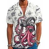 THE PIRATE KING Funny Pirate Hawaiian Shirt Men's Aloha Shirt Summer Beach Vacation Short Sleeve Casual Button Down Shirt