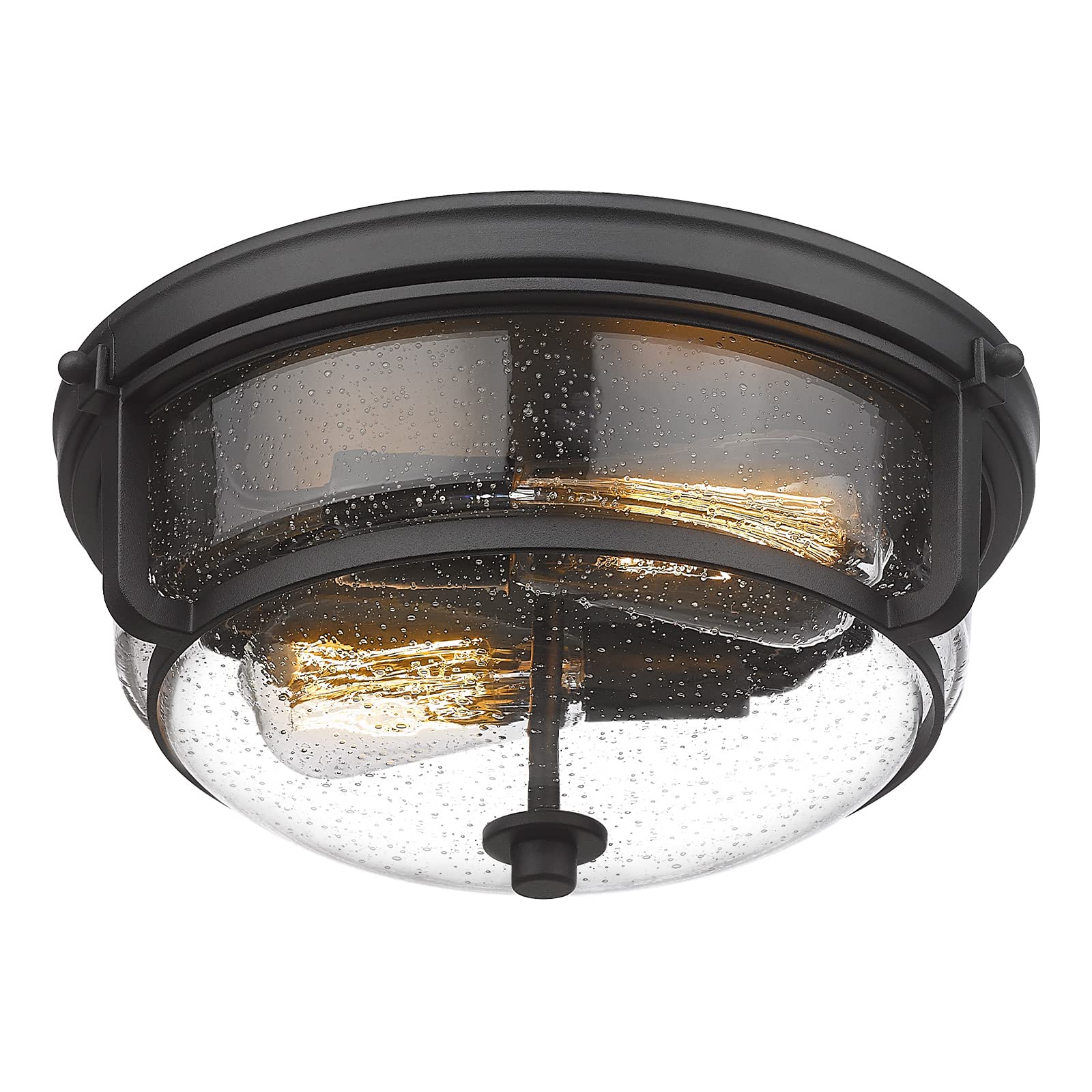 Photo 1 of Emliviar 12 Inch Ceiling Light with Seeded Glass Shade - Indoor Outdoor Modern Flush Mount Ceiling Light Fixture, Black Finish, WE249F BK