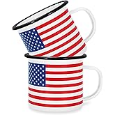 FYSUIMU 2Pcs Patriotic Mugs 4th of July American Flag Enamel Coffee Cups 12Oz Drinking Mug Gifts for Independence Day Home Party Dinner School Office Table Centerpieces Housewarming