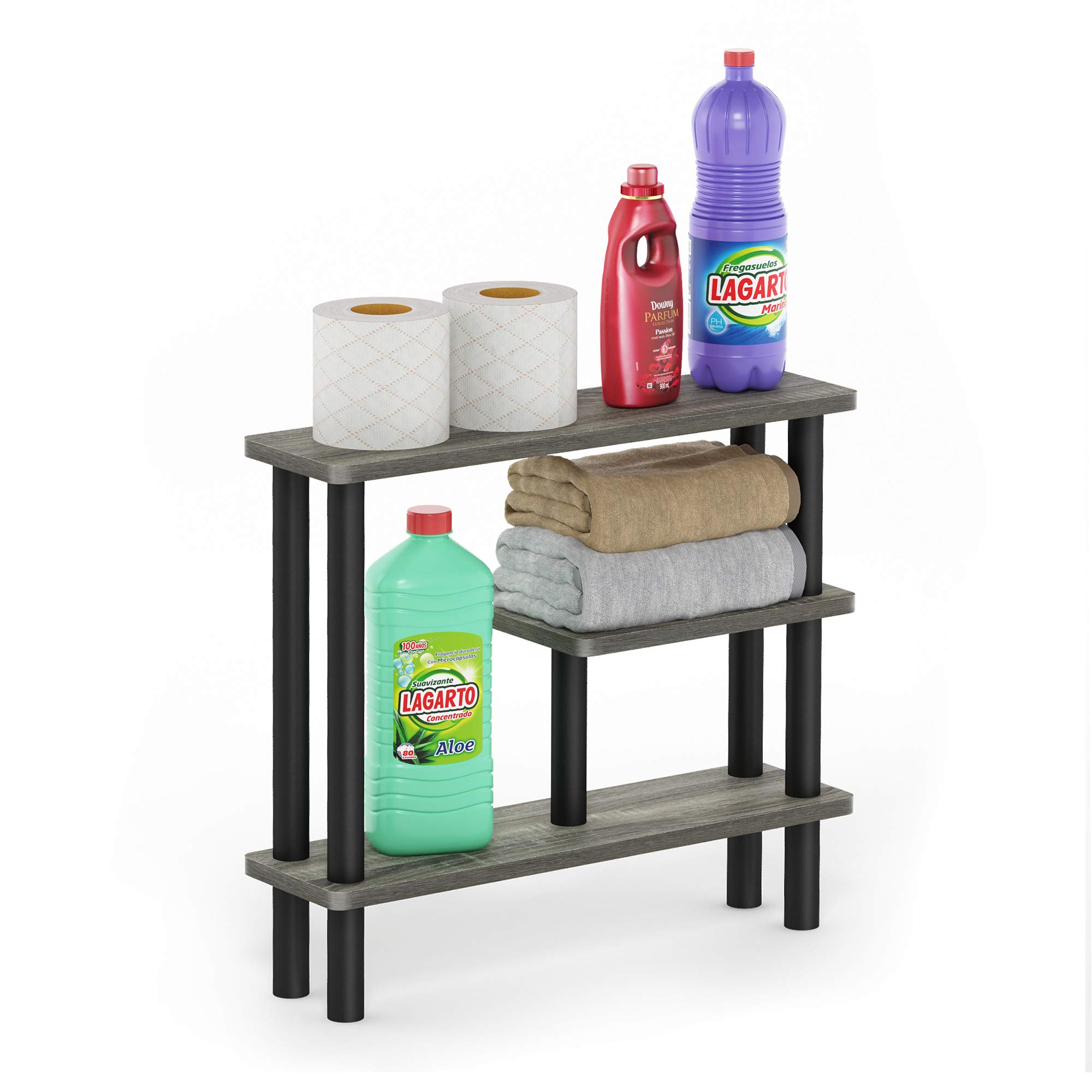 Furinno TURN-N-TUBE Bathroom Storage Shelf, 3-Tier Narrow Storage Rack, Space Saving Shelf, for Bathroom, Living Room, Entryway, French Oak