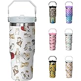 30oz Cat Tumbler with Handle and Flip Straw, Stainless Steel Insulated Cup, Travel Coffee Mug Water Bottle, Birthday Mothers Day Chritmas Gifts for Women Animal Lovers