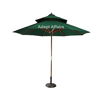 Invezo Impression Wooden Center Pole Patio Oxford Umbrella with Base (9ft Diameter, Green)