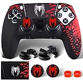 PlayRealm Silicone Skin Cover Sticker x 1 & Extender Grips x 2 for PS5 Edge Elite Controller Spider Edtion Red