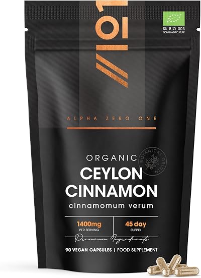 Alpha01 Organic Ceylon Cinnamon 1400mg 90 Vegan Capsules Verum Sri Lanka