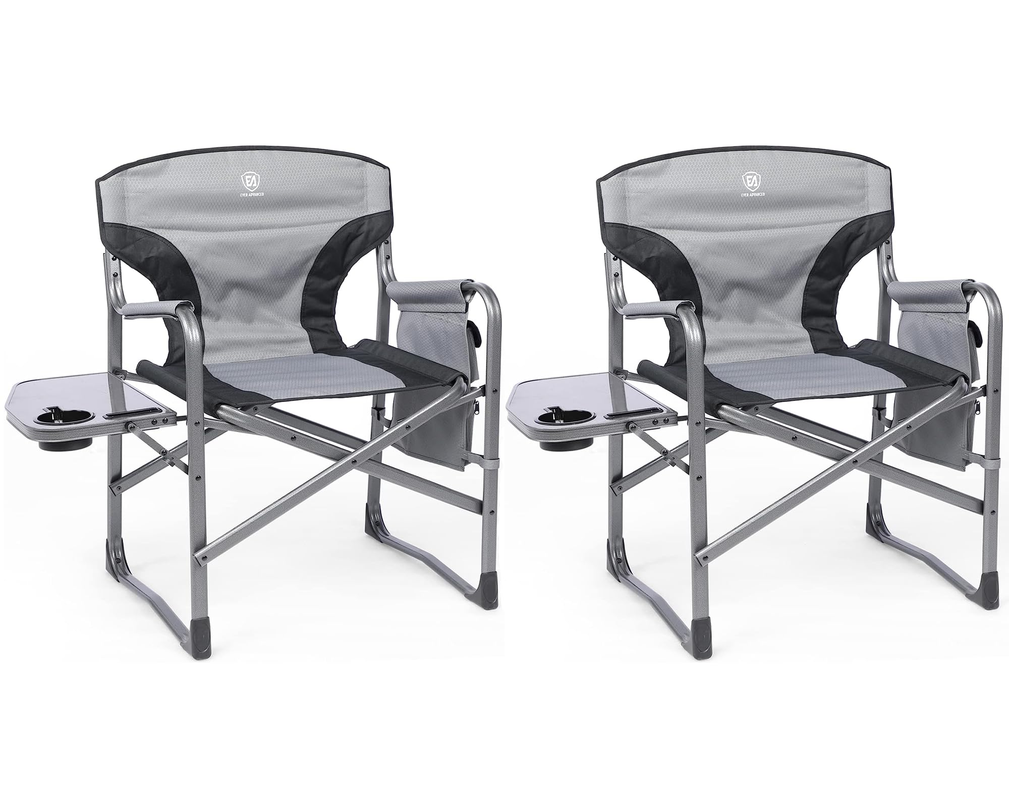 EVER ADVANCED Lightweight Folding Directors Chairs, Aluminum Camping Chair Outdoor for Adults with Side Table and Storage Pouch, Heavy Duty Supports 350LBS, Grey-2 Pack Image