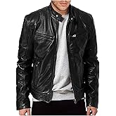 WENKOMG1 Men Faux Leather Jacket, Fall/Winter Thickening Coat Long Sleeve Zip Up Outwear Sports Basic Parka with Pocket