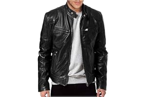 WENKOMG1 Men Faux Leather Jacket, Fall/Winter Thickening Coat Long Sleeve Zip Up Outwear Sports Basic Parka with Pocket