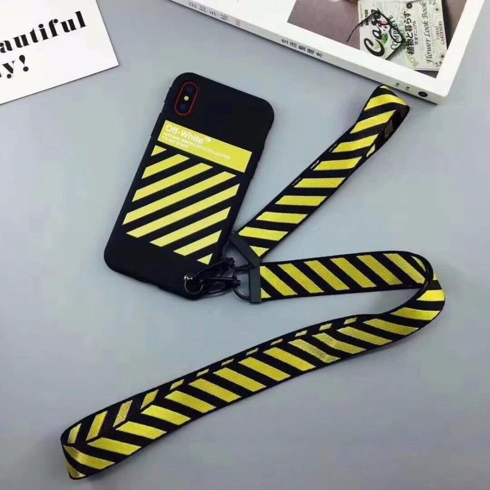 RawthenticNYC Hypebeast x Street Fashion Case - Slim Flexible TPU Durable Protective Cover with Designer Lanyard for iPhone X / 10 (Black & Yellow)