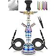 Hookah Set 23'' Shisha Hookah Complete Set Egyptian Hookah With Glass Vase, Silk Hookah Hose, Black Clay Bowl, Coal Tong, 50 Hookah Foil, 50 Hookah Disposable Tips (Matte black 2 HOSE)