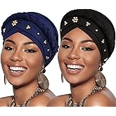 African Women Turban Caps Pre-Tied Twisted Turbans Head Scarf for Women Hair Wraps Cover Beanie Cancer Chemo Headwear