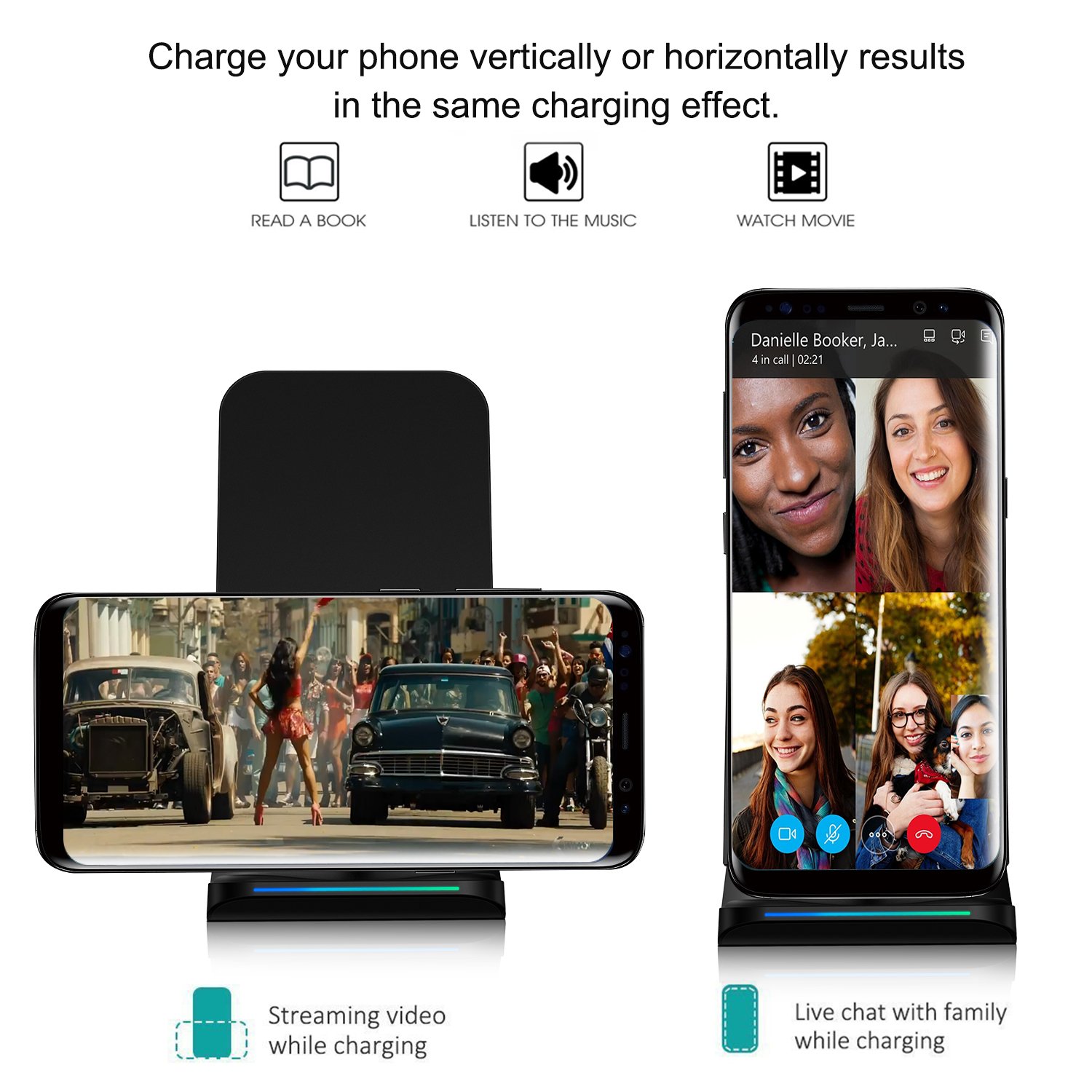 PLESON PLS-WR-C400 Wireless Charger 2 Coils Cell QI Fast Wireless Charging Pad Stand for Samsung Galaxy S8 Plus S8+ S8 Galaxy S7 S7 Edge Note 5 S6 Edge Plus etc