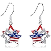 4th of July Earrings 925 Sterling Silver Patriotic American Flag Earrings USA Independence Day Jewelry Gifts for Women