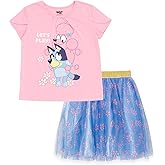 Bluey Floral Birthday T-Shirt and Mesh Tulle Skirt Outfit Set Infant to Big Kid Sizes (12 Months - 10-12)