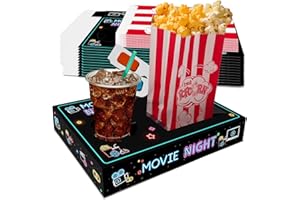 LSTAMOY Movie Night Supplies (24pcs) - Snack Trays*12 + Popcorn Buckets*12, Kid's Birthday Party, Game Night, Snack Trays wit
