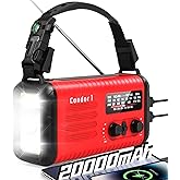 Emergency Crank Radio, 20000mAh / 74000mWh Solar Hand Crank Weather Radio with NOAA/AM/FM, Battery Powered Radio with Cell Ph