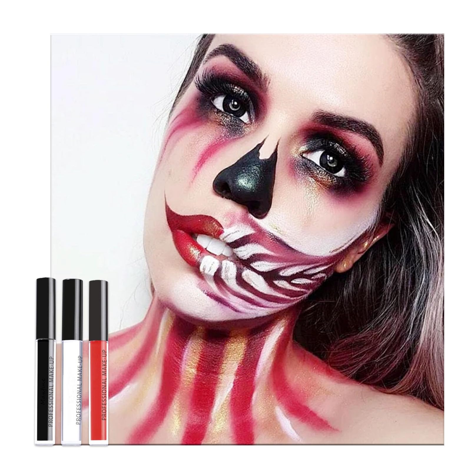 Matte Lip Gloss Set, 3PCS Black White Orange Liquid Lipsticks, Matte Waterproof Non-stick Cup Lipstick Kit, Long Lasting Highly Pigmented Tinted Lip Balm, Festival Makeup Gift for Women