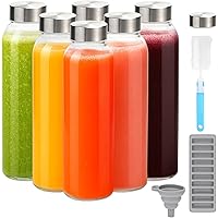 Zukro 24 oz Glass Juice Bottles with Lids for Juicing, Reusable Clear Glass Water Bottles with Stainless Steel Airtight Cap f