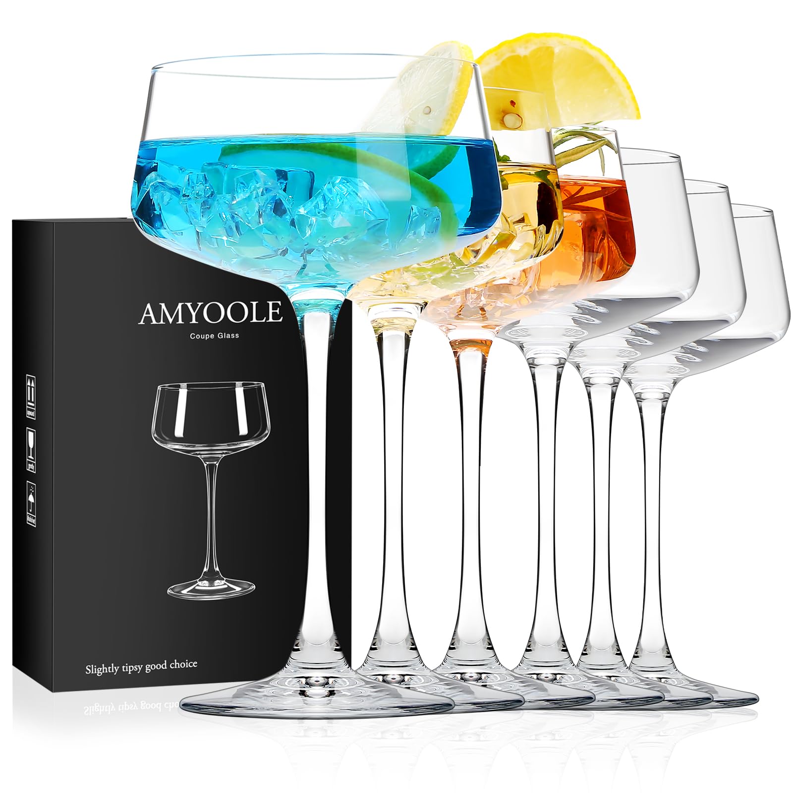 Photo 1 of Amyoole Martini Glasses Set of 6, 8 oz Premium Crystal Coupe Glasses, Hand Blown Champagne Drinkware with 6 Cocktail Picks, Clear Cocktail Glasses for Bar, Parties, Martinis, Margaritas