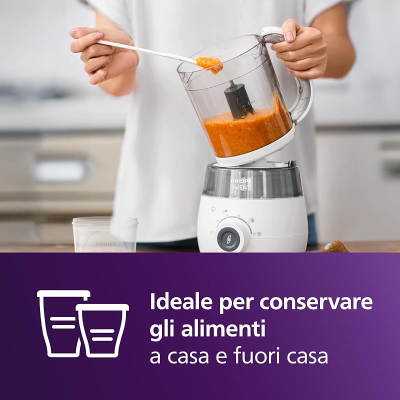 Philips Avent Steamer Blender Gift Set - EasyPappa 4 in 1, cuoci a vapore, frulla, scongela e riscalda facilmente le pappe, con vasetti e coperchi, SCF883/20