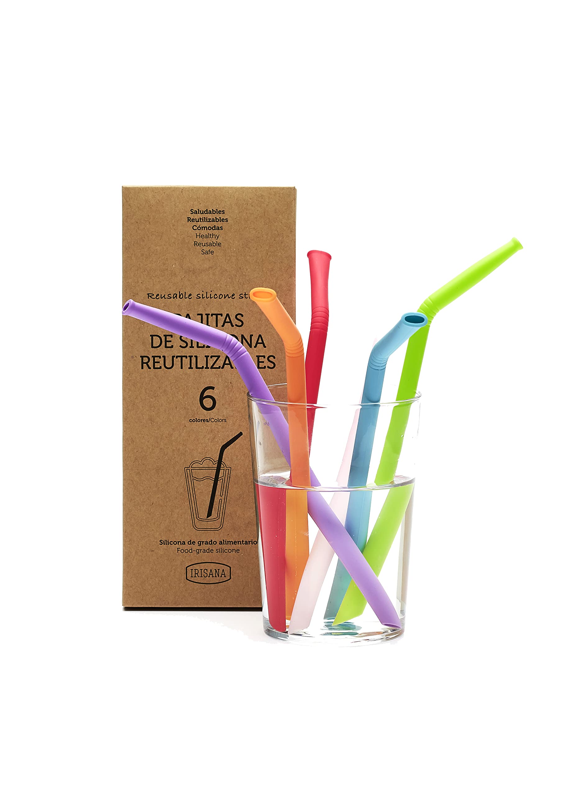 Irisana S4400235 Reusable Straws, Multi-Colour, Silicone, 21.5 cm, 6 Units