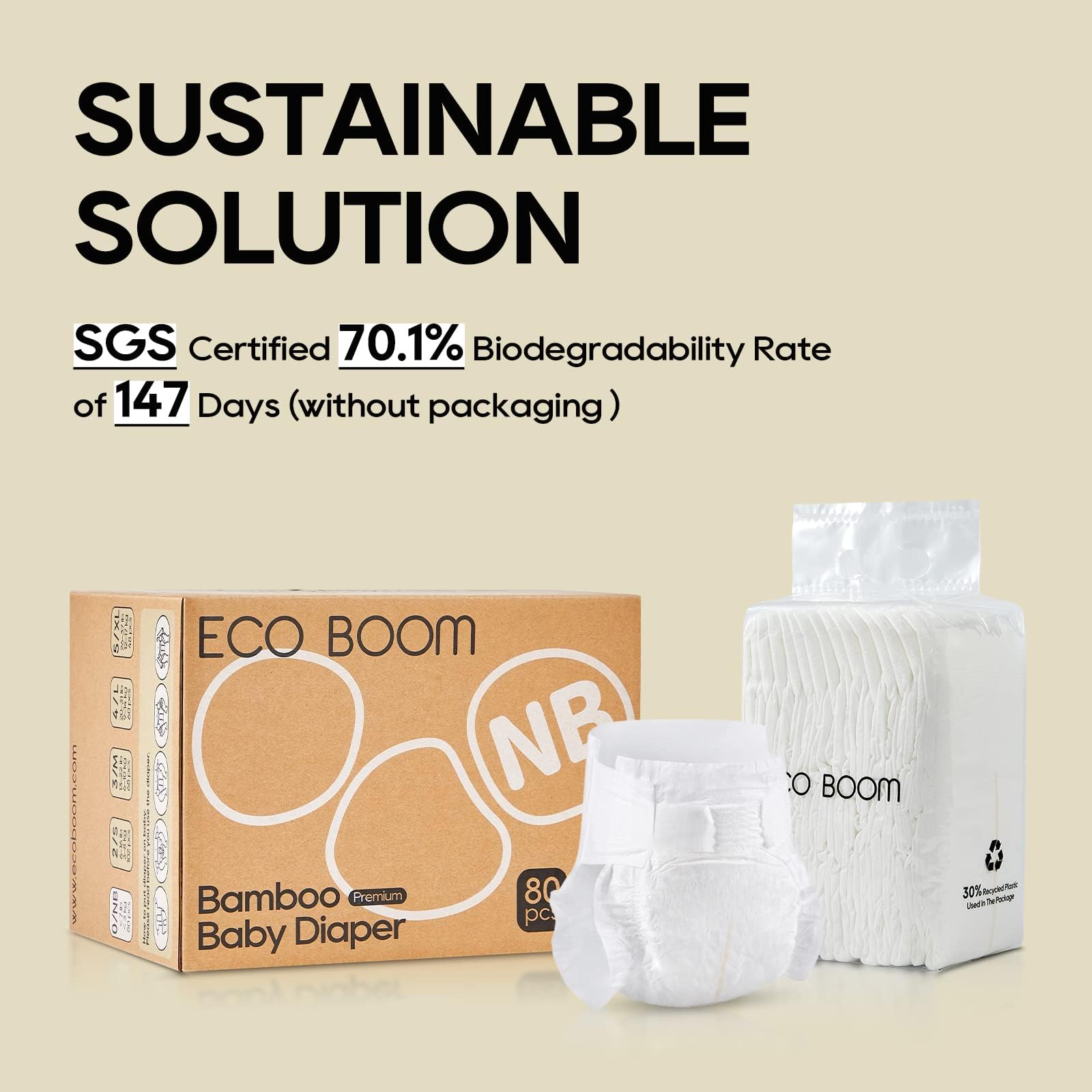 ECO BOOM Diapers, Viscose from Bamboo Diapers, Natural Soft Disposable Nappies for Infant, Size 4 Suitable for 20 to 31lb (Large - 60 Count)