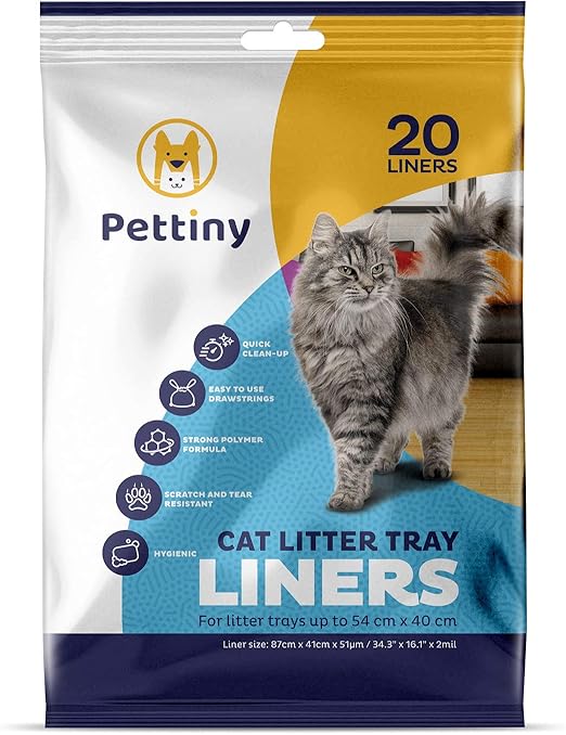 Pettiny 20 Cat Litter Tray Liners with Drawstrings Scratch Resistant
