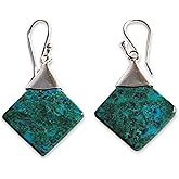 NOVICA Artisan Handmade Chrysocolla Dangle Earrings Peruvian Silver Jewelry Sterling Green Modern [1.6 in L x 0.8 in W] ' Synthesis'
