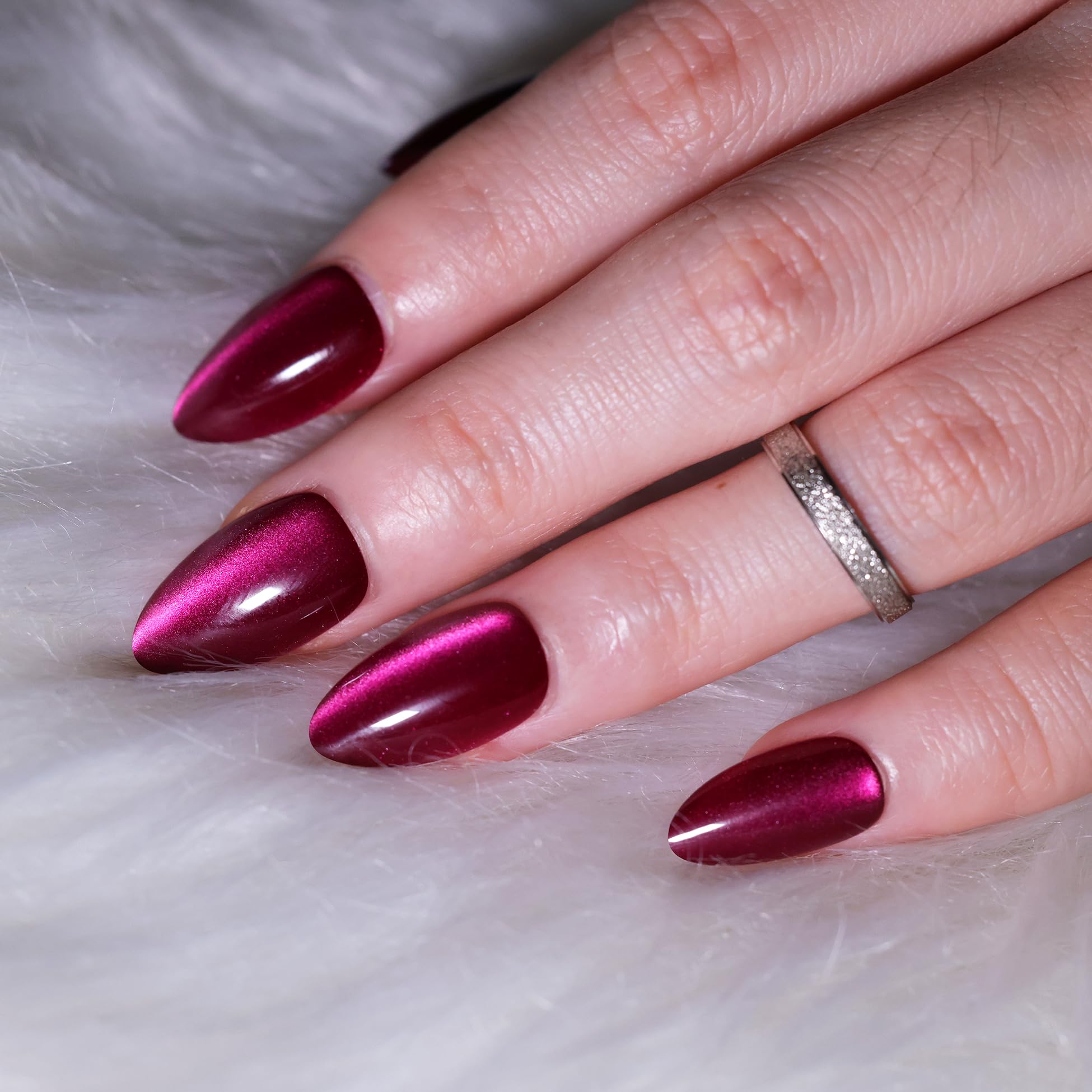 ALICE Press On Nails Short, Natural Almond Stick On Nails, Rose Purple Cat Eye Reusable Press on Nails, Fake Nail 15 Sizes 30 Pcs with Nail Glue and Nail Remover - Image 8