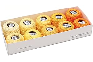 AMOHilos Size 8 Double Mercerized Egyptian Long Staple Cotton Pearl Thread Ball 5 Grams Rainbow Color Embroidery Thread 10 Co