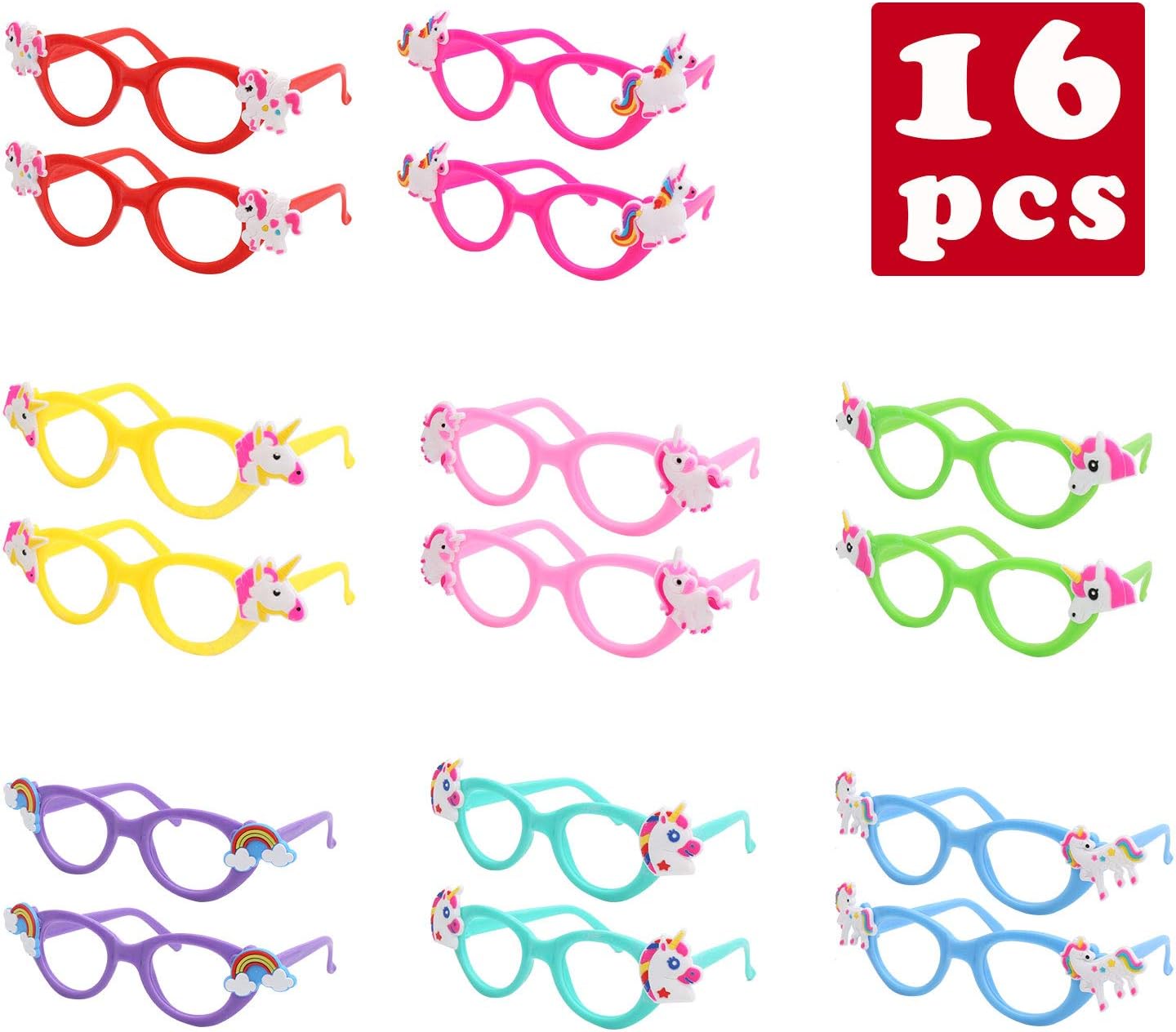 Jellydog Toy 16 PCS Unicorn Party Glasses , Kids Glasses for Party ,Unicorn Party Supplies , Unicorn Party Favors, Unicorn Birthday Party Decorations for Kids