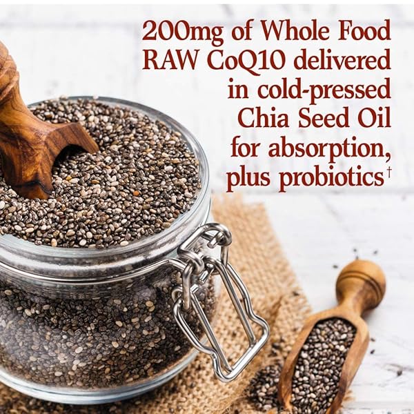 GARDEN OF LIFE COQ10 200MG, VEGETARIAN OMEGA 3 6 9 SUPPLEMENT RAW CO Q 10 CHIA SEED OIL, WHOLE FOOD NUTRITION WITH ANTIOXIDANT SUPPORT, COENZYME Q10 SUPPLEMENT FOR HEART HEALTH, 60 CAPSULES