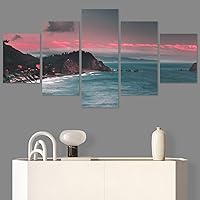 SIGNWIN 5 Panel Canvas Wall Art Landscape Mountain for Home Decorations Ready to Hang - 60