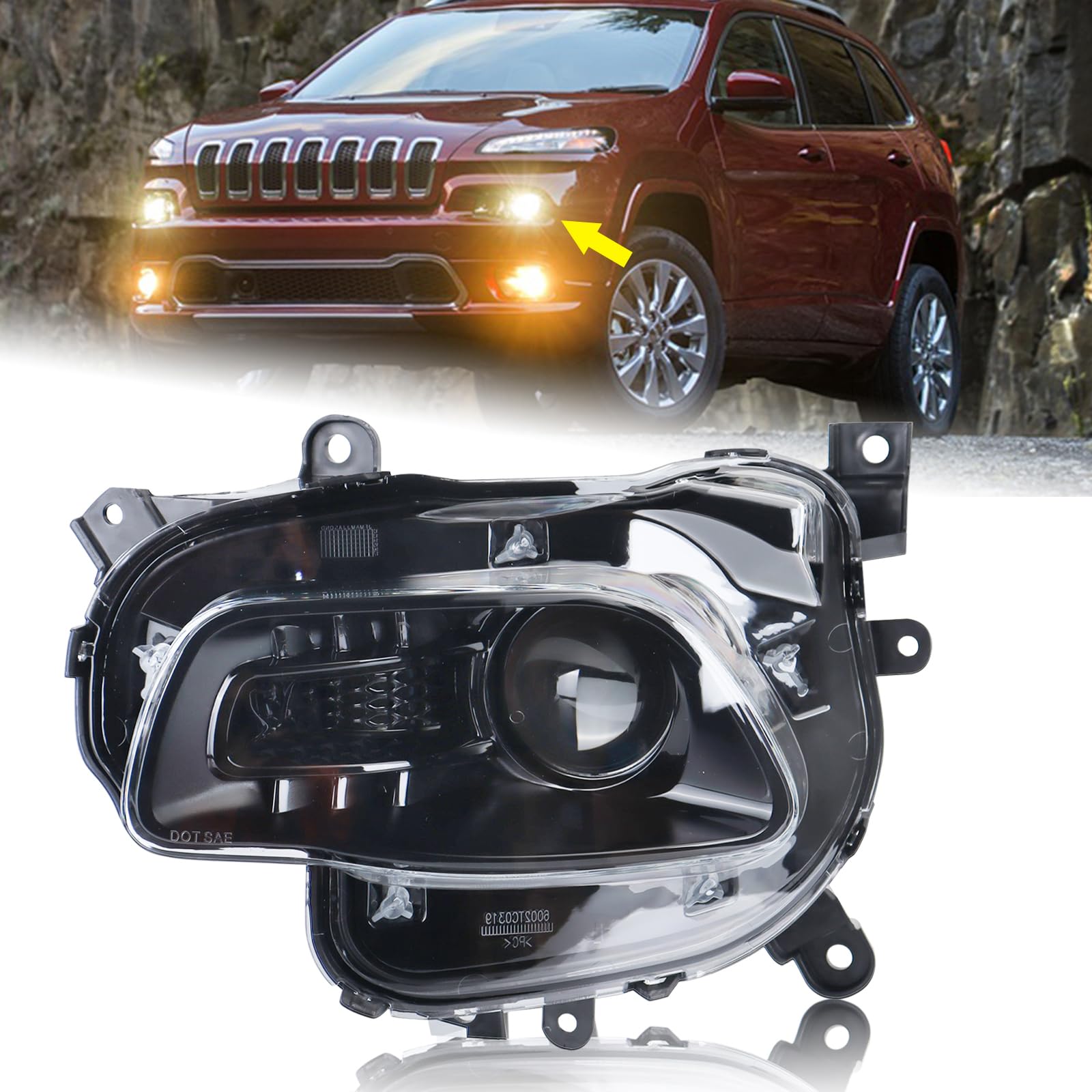 Photo 1 of  Left Driver Side Halogen Headlight Accessories Compatible for 2014-2018 Jeep Cherokee With Bulbs LH Head lamp Assembly 68102847AE CH2502249