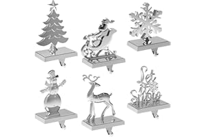 HOLLO STAR Set of 6 Christmas Stocking Holders for Mantle, Sliver Weighted Stocking Holders, Christmas Decoration, Christmas Stocking Hanger Stand for Mantle, Fireplace, Table, Bookshelf