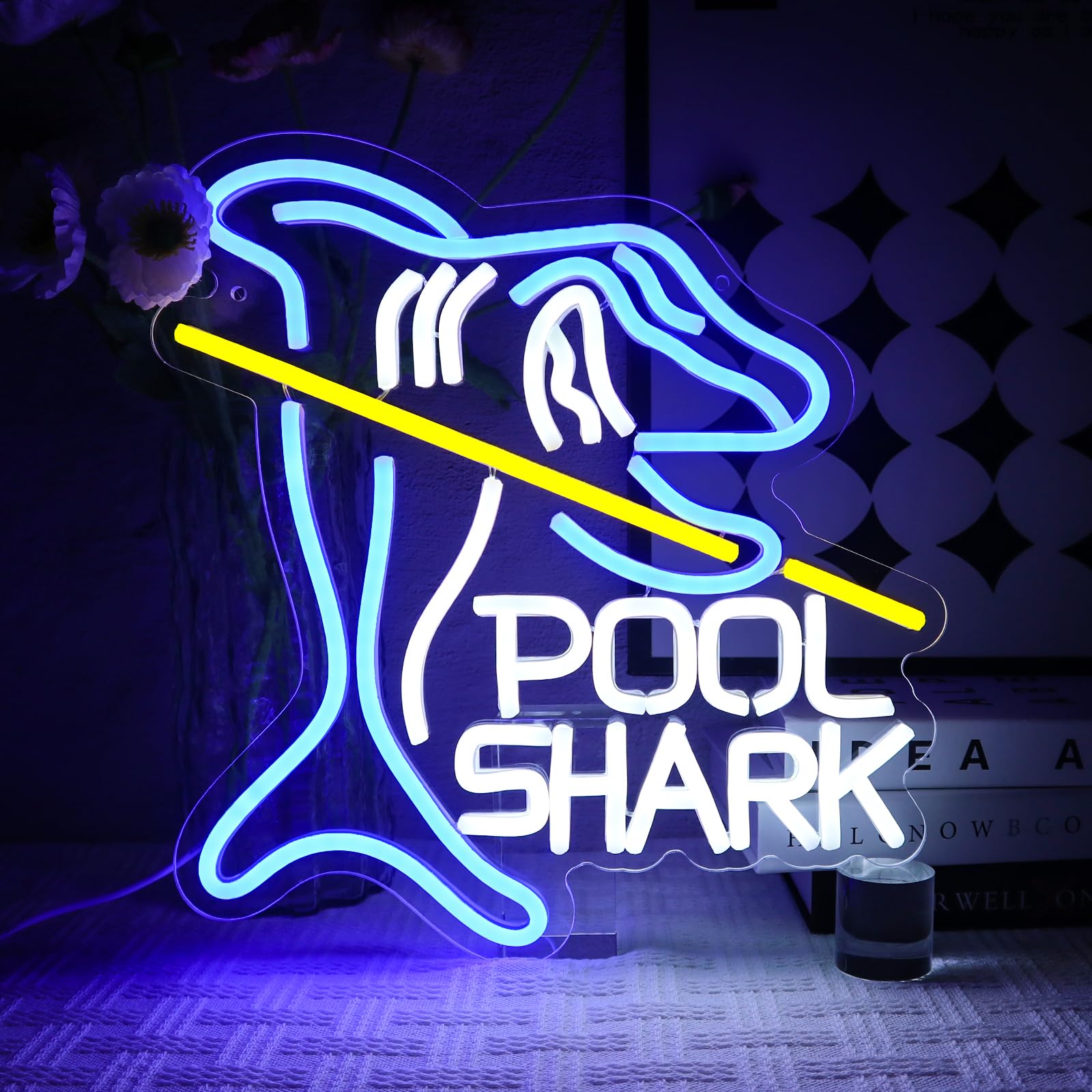 OYCGZV Pool Shark Neon Light Sign - Billiards Neon Sign for Wall Decor Dimmable Neon Wall Light USB Led Sign for Game Room Billiards Hall Garage Bar Shop Pub Club Man Cave Store Business