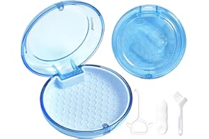 Gaboolo Retainer Case Slim Aligner Case with Vent Holes Cute Dental Brace Box with Retainer Removal Tool and Brush Compatible with Night Guard and Mouth Guard(Clear Blue)