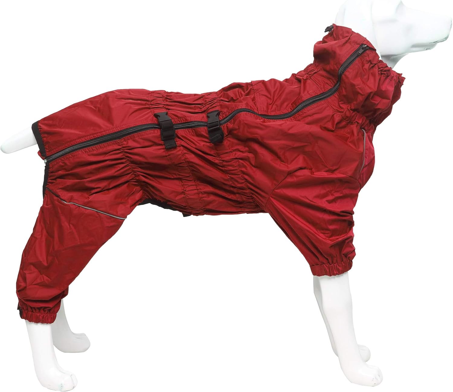 Dog raincoats waterproof dog coats with legs raincoat for dogs reflective stripe dog rain coat for small medium breeds - Red - S - Image 3