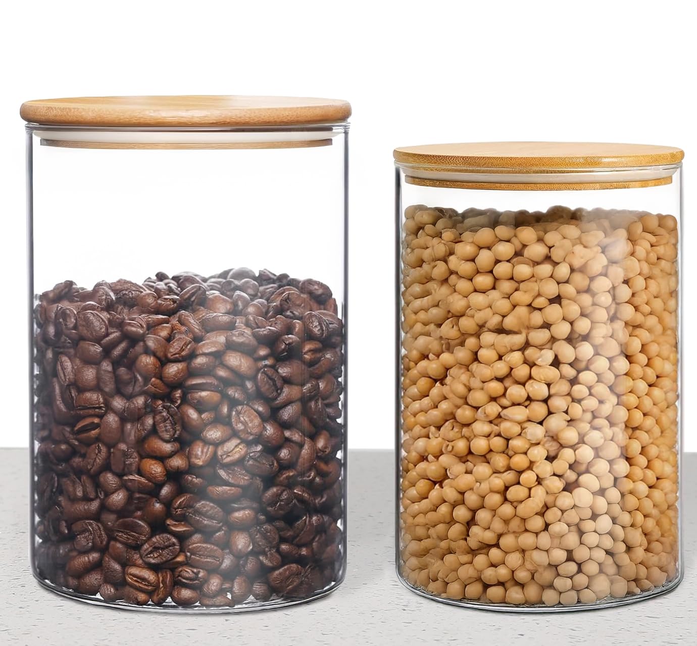 Photo 1 of ***CORRECT ITEM*****HomeyHoney 33+17 oz Glass Food Storage Jars with Airtight Lids, Clear Glass Jar with Bamboo Lid, Airtight Food Canister for Tea, Candy, Coffee, Sugar, Cookie, Snack. (Round | 5+6 Inch)