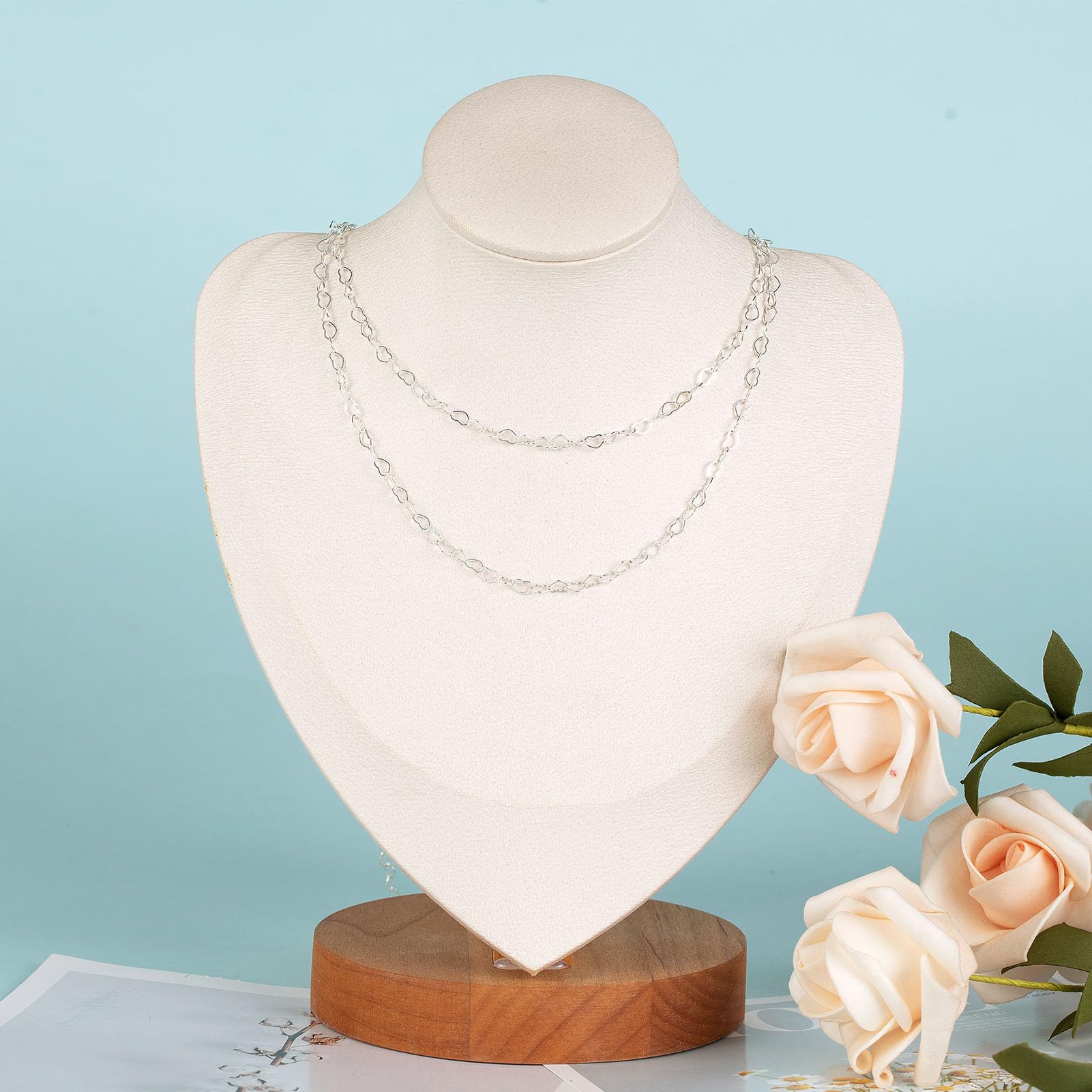 KYUNHOO 16.4 Feet/5M Silver Heart Necklace Chains for Jewelry Making Solid Copper Chain Bulk Heart Cable Link Chain Roll with Jump Rings and Lobster Clasps Jewelry Supplies Findings