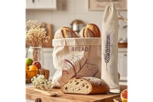 2 Pack Bread Bags for Homemade Bread, Linen Bag for Bakery Picnic Wedding Wrapping Camping(Large Bread + Large Ears of Barley