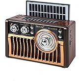 Portable AM FM Radios, Retro Radios with High-Powered Speakers, Support USB Power and Solar Panels Charging.Bluetooth TF Card (Rose Gold)