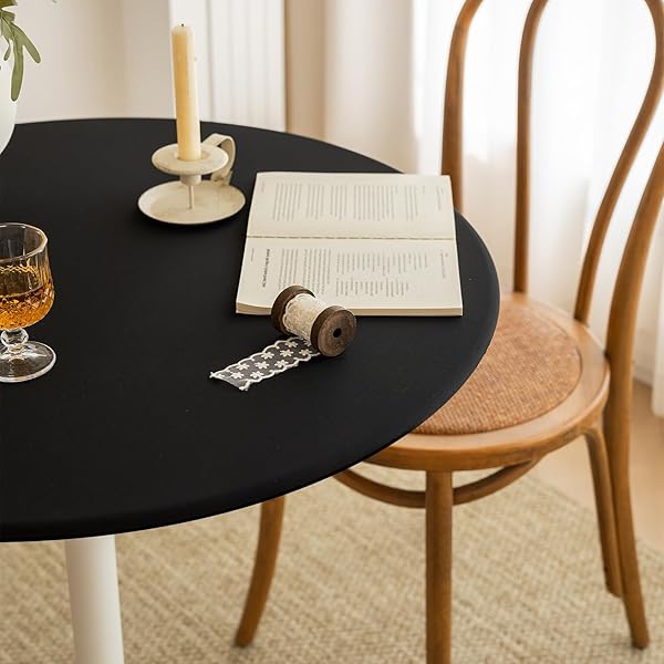 ASNOMY FITTED ROUND WASHABLE TABLE COVER, WIPEABLE WATERPROOF TABLE CLOTH FITS 48″-56″ DIAMETER ROUND TABLE FOR DINING,CAMPING,BANQUETS,PARTIES,INDOOR AND OUTDOOR, 2PC