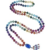 Ayriwoyi 108 Mala Beads Genuine Semi-Precious Gemstone Hand Knotted 8MM Prayer Beads Long Multicolor Necklace 40 Inches