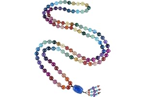 Ayriwoyi 108 Mala Beads Genuine Semi-Precious Gemstone Hand Knotted 8MM Prayer Beads Long Multicolor Necklace 40 Inches