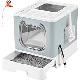 Gefryco Cat Litter Box with Lid, Top Entry Kitten Litter Box with Controlled Access, Covered Enclosed Cat Potty Odor Control for Small to Medium Cats, Scoop and Clean Brush Included (Grey)